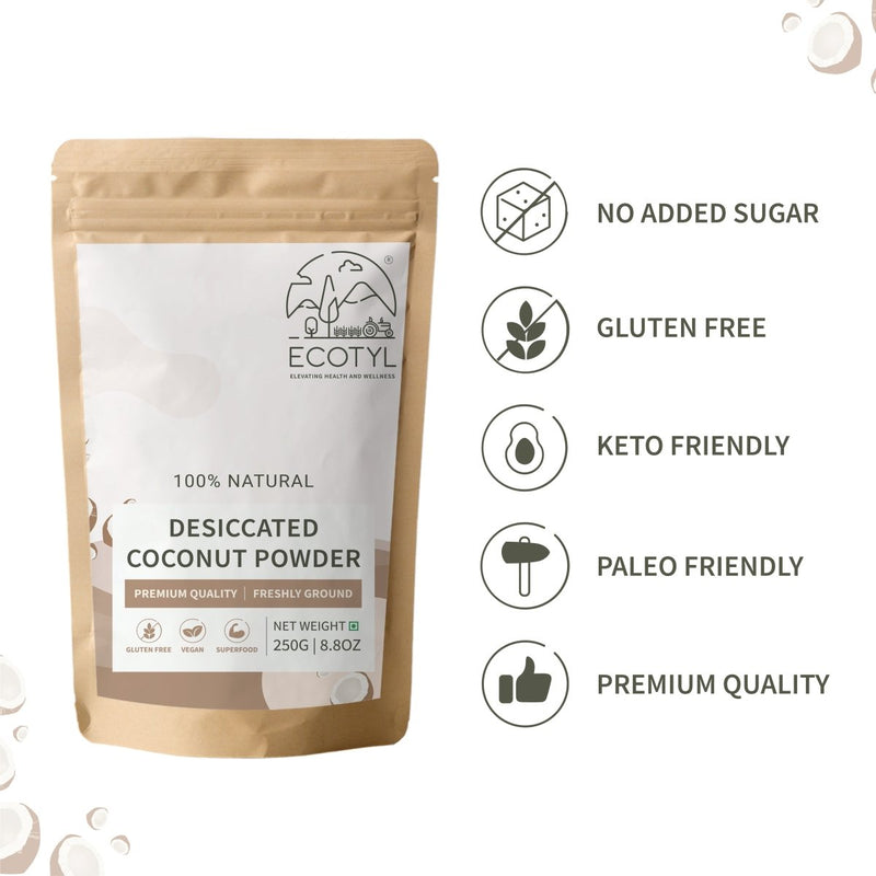 Buy Desiccated Unsweetened Coconut Powder | 250g | Shop Verified Sustainable Cooking & Baking Supplies on Brown Living™