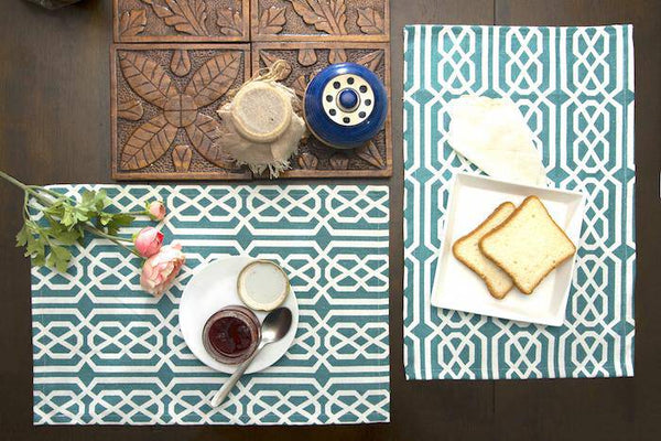 Buy Designer Table Mats / Placements Made With Thick Cotton Fabric - 12x18 inch - Sea Green Pattern | Shop Verified Sustainable Table Linens on Brown Living™