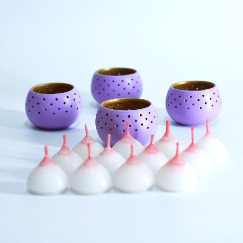 Buy Dome Handmade Candle Holder - Soft Purple- Set Of 4 with Free Candles | Shop Verified Sustainable Products on Brown Living