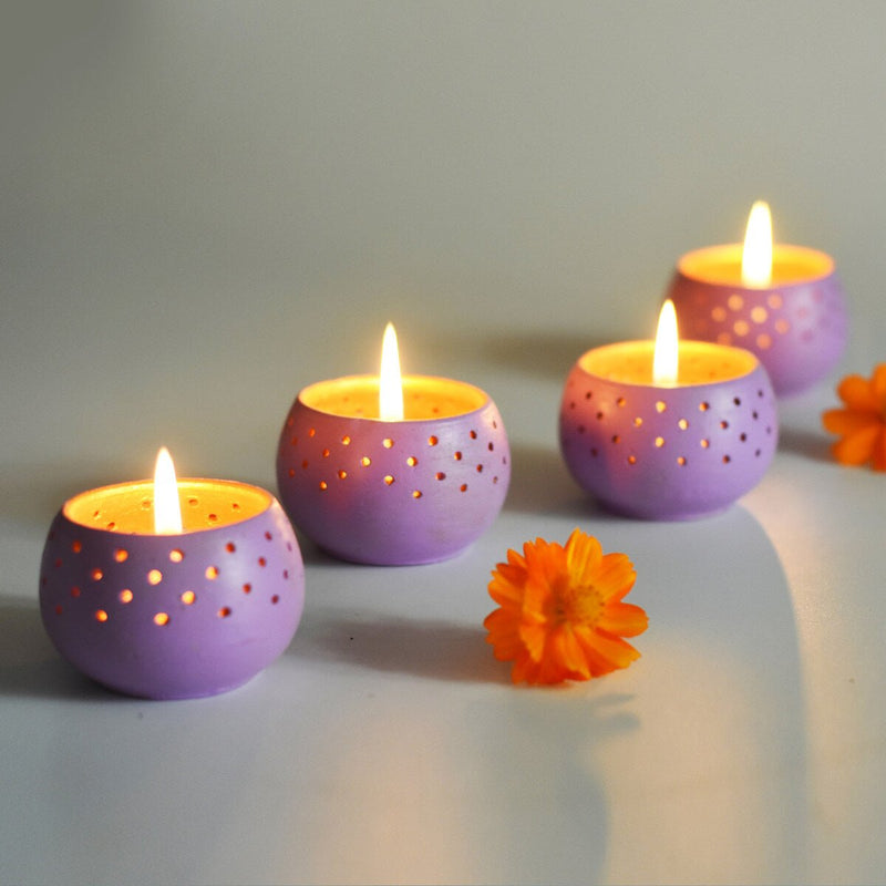 Buy Dome Handmade Candle Holder - Soft Purple- Set Of 4 with Free Candles | Shop Verified Sustainable Products on Brown Living