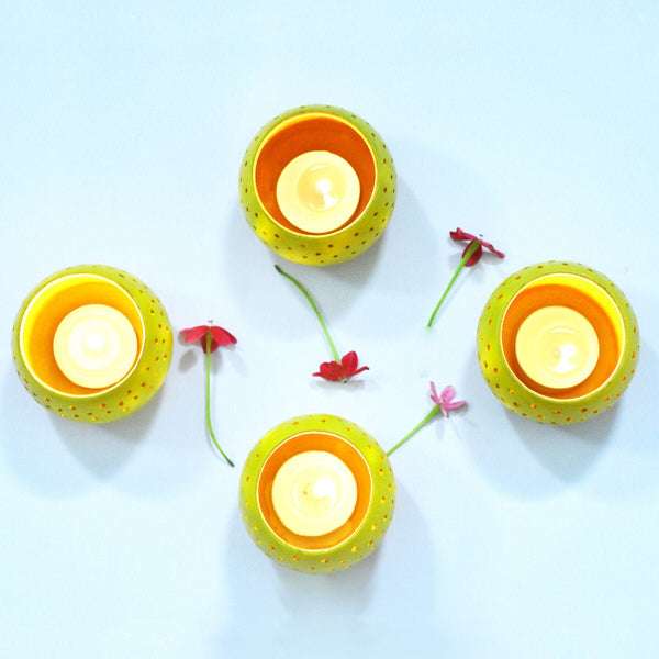 Buy Dome Handmade Candle Holders- Lemon Green- Set Of 4 with Free Candles | Shop Verified Sustainable Products on Brown Living