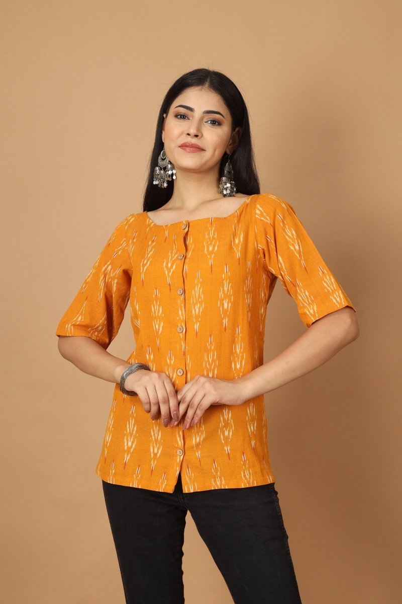 Buy Dopahar Ikat Womens Cotton Top | Shop Verified Sustainable Womens Top on Brown Living™