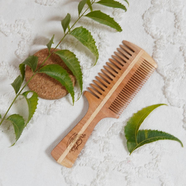 Buy Double Sided Neem Wood Comb with Handle | Shop Verified Sustainable Hair Comb on Brown Living™