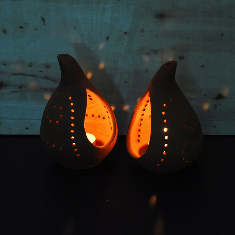 Buy Droplet Handmade Candle Holder- Set Of 2 with Free Soywax Tealights | Shop Verified Sustainable Candles & Fragrances on Brown Living™