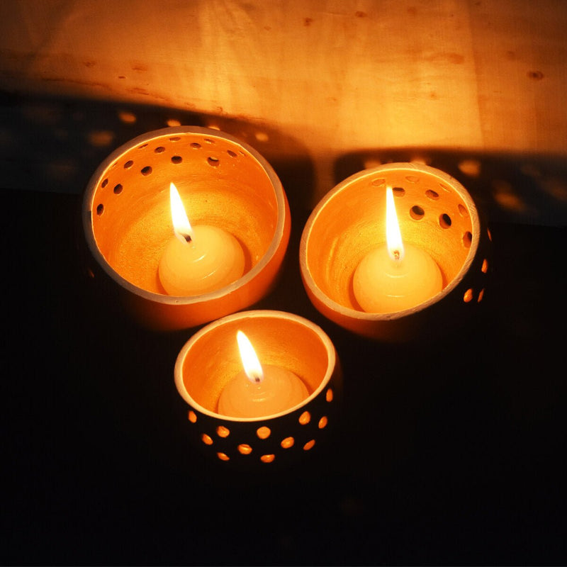 Buy Drum Handmade Candle Pod- Set Of 3 with Free Candles | Shop Verified Sustainable Products on Brown Living