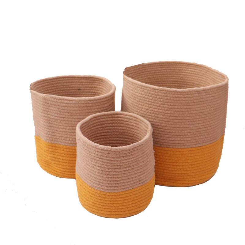 Dual tone Jute Baskets ( Yellow) Set of 3 | Verified Sustainable Baskets & Boxes on Brown Living™