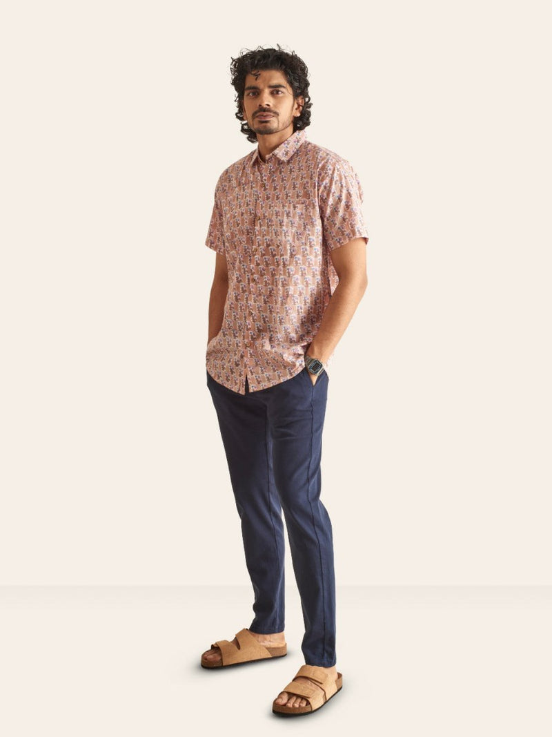 Buy Dusty Pink Floral Handblock Printed Cotton Shirt | Shop Verified Sustainable Mens Shirt on Brown Living™