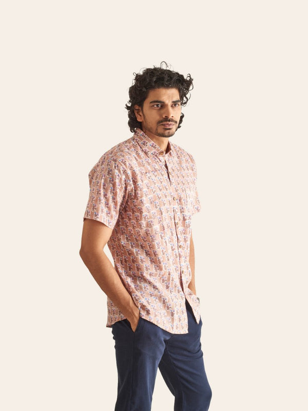 Buy Dusty Pink Floral Handblock Printed Cotton Shirt | Shop Verified Sustainable Mens Shirt on Brown Living™