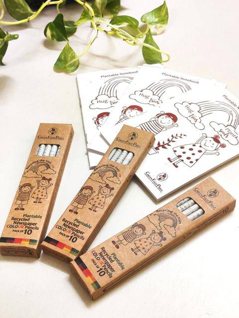 Buy Eco friendly Plantable Notebook and Recycled Newspaper Seed colour pencils - Return Gift Sets | Shop Verified Sustainable Notebooks & Notepads on Brown Living™