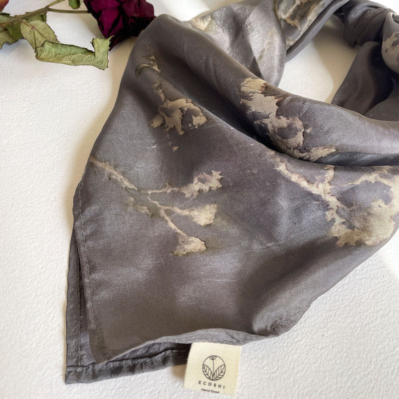 Buy Eco-printed Silk Bandana - Grey | Shop Verified Sustainable Womens Accessories on Brown Living™