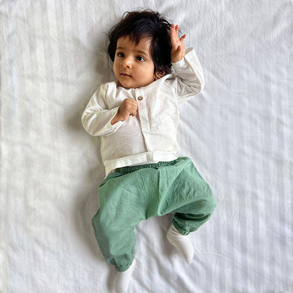 Buy Essential White Kurta with Mint Pants | Shop Verified Sustainable Kids Daywear Sets on Brown Living™