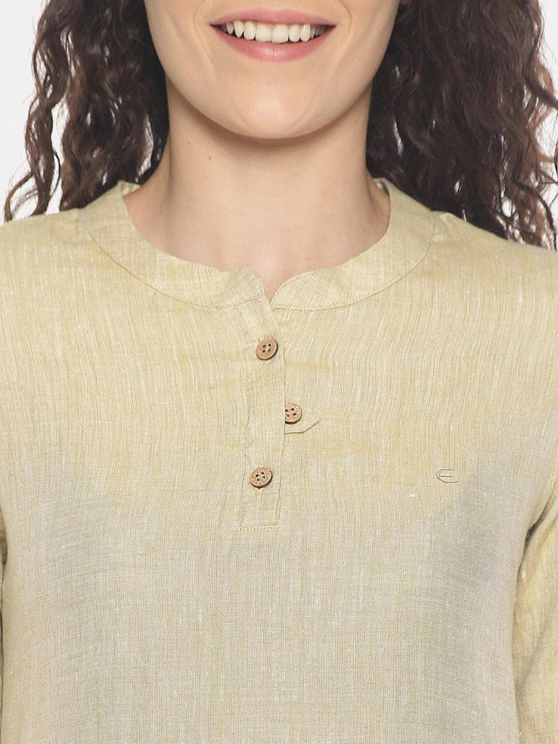 Buy Fawn Colour Solid Hemp Straight Long Kurta for Women | Shop Verified Sustainable Womens Kurta on Brown Living™