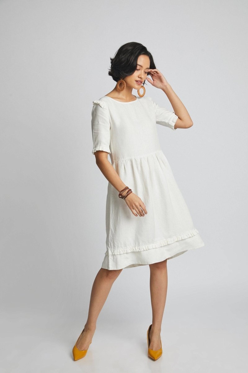 Buy Flare Ruffles Dress White | Shop Verified Sustainable Womens Dress on Brown Living™