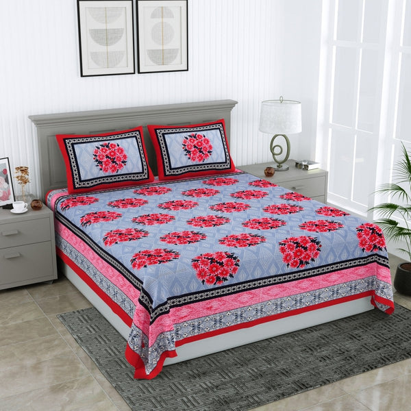 Buy Floral Jaipuri Hand Printed Queen Size Cotton Red Bedsheet with Pillow Covers | Shop Verified Sustainable Bed Linens on Brown Living™