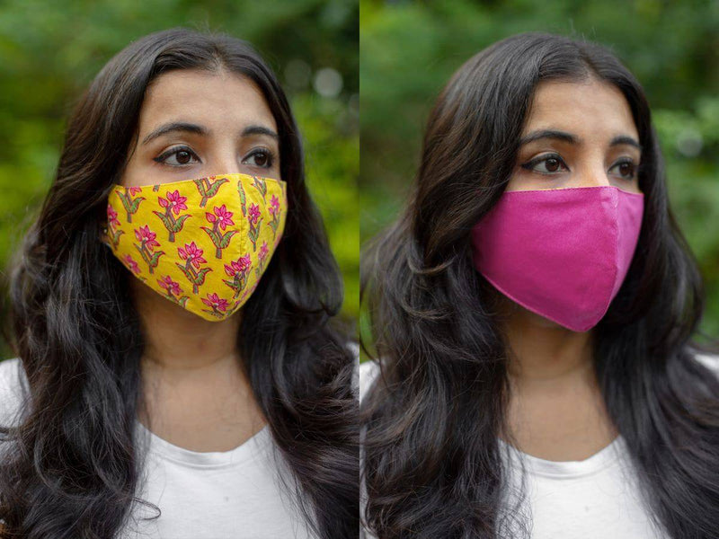 Buy Flowers & Pink - Triple Layered & Reversible 100% Cotton Face Masks - Naina | Shop Verified Sustainable Face Mask on Brown Living™