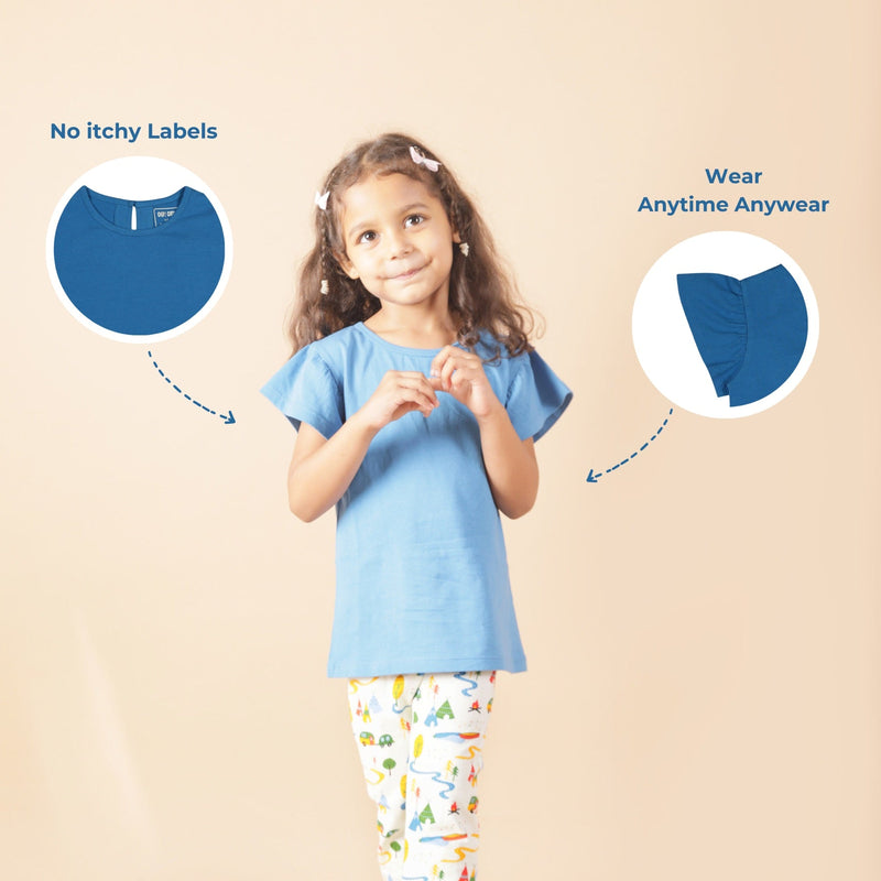 Flutter Sleeve Cotton Top- Deep Water Blue | Verified Sustainable Kids Tops on Brown Living™