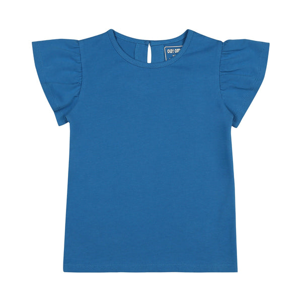 Flutter Sleeve Cotton Top- Deep Water Blue | Verified Sustainable Kids Tops on Brown Living™