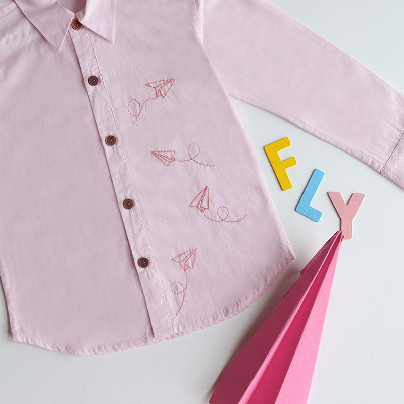 Buy Fly High Embroidered Formal Shirt - Light Pink | Shop Verified Sustainable Kids Shirts on Brown Living™