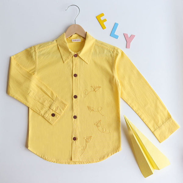 Buy Fly High Embroidered Formal Shirt - Yellow | Shop Verified Sustainable Kids Shirts on Brown Living™