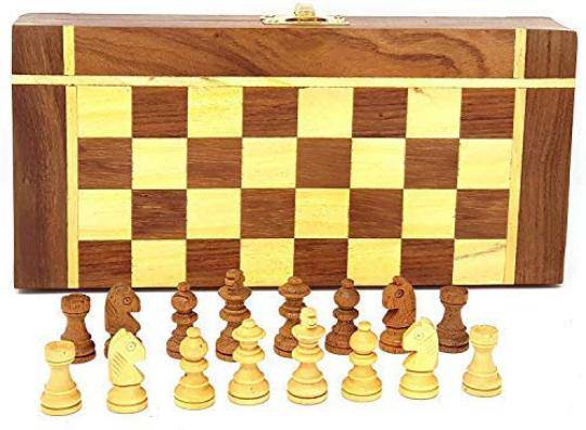 Buy Wooden Handcrafted Foldable Magnetic Chess Board Set 10x10 Inches | Shop Verified Sustainable Learning & Educational Toys on Brown Living™