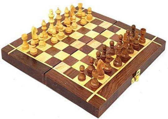 Buy Wooden Handcrafted Foldable Magnetic Chess Board Set 10x10 Inches | Shop Verified Sustainable Learning & Educational Toys on Brown Living™