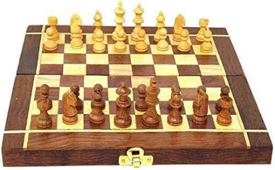 Buy Wooden Handcrafted Foldable Magnetic Chess Board Set 10x10 Inches | Shop Verified Sustainable Learning & Educational Toys on Brown Living™