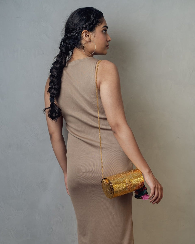 Buy Foliage Lath Purse (Gold) | Shop Verified Sustainable Womens Clutch on Brown Living™