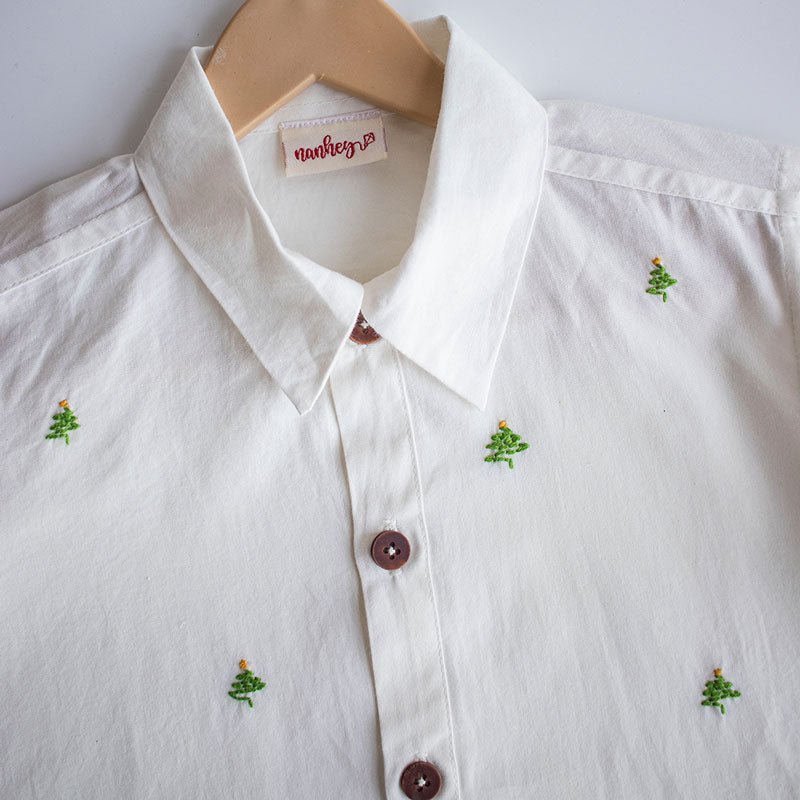 Buy Frosty Pine Trees Embroidered Formal Shirt | Shop Verified Sustainable Products on Brown Living