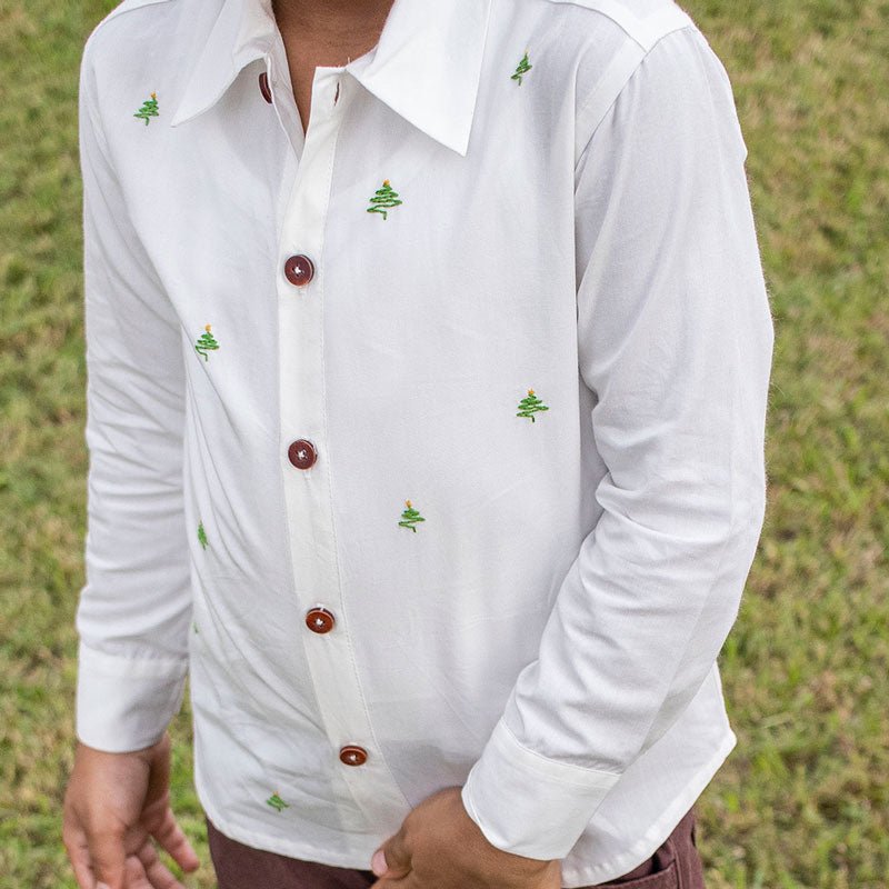 Buy Frosty Pine Trees Embroidered Formal Shirt | Shop Verified Sustainable Products on Brown Living