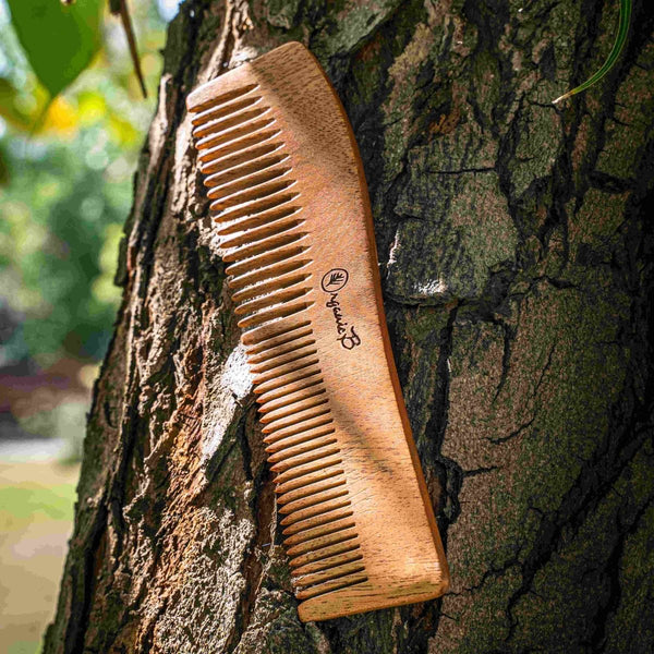 Buy Full Neem Comb Wave Shape for Detangling and shampoo | Shop Verified Sustainable Hair Comb on Brown Living™