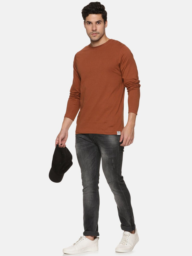 Buy Full Sleeve Mens Organic Crew Neck Tshirt | Earthy Brown | Shop Verified Sustainable Mens Tshirt on Brown Living™