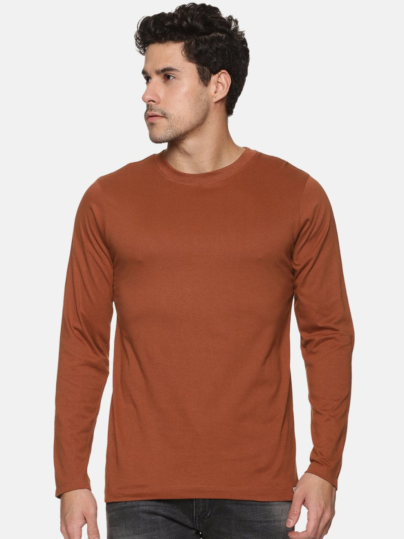 Buy Full Sleeve Mens Organic Crew Neck Tshirt | Earthy Brown | Shop Verified Sustainable Mens Tshirt on Brown Living™