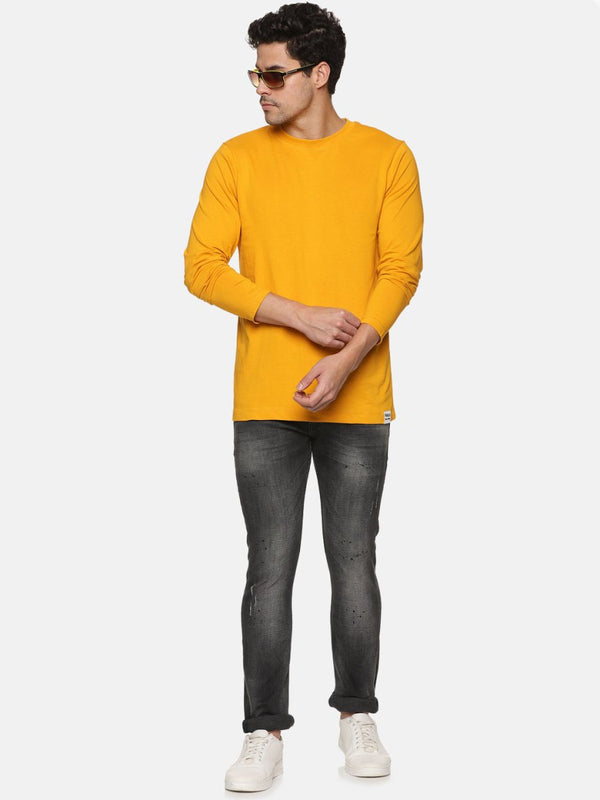 Buy Mens Organic Full Sleeve Crew Neck T-shirt | Mustard Yellow | Shop Verified Sustainable Mens Tshirt on Brown Living™