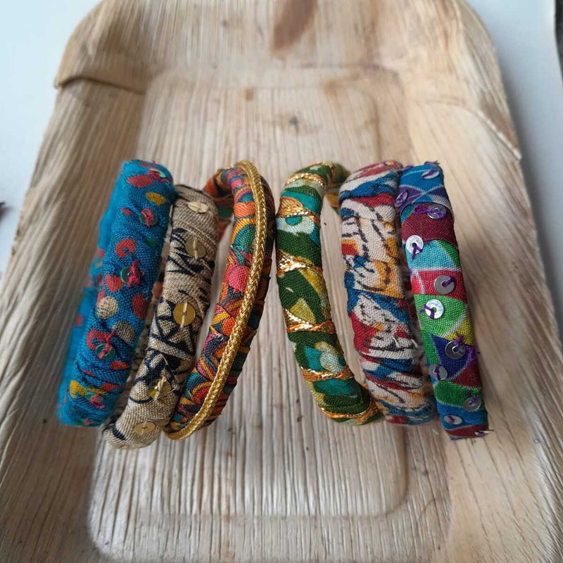 Buy Fusion Upcycled Fabric Bangles- Set of 6 | Shop Verified Sustainable Womens Accessories on Brown Living™