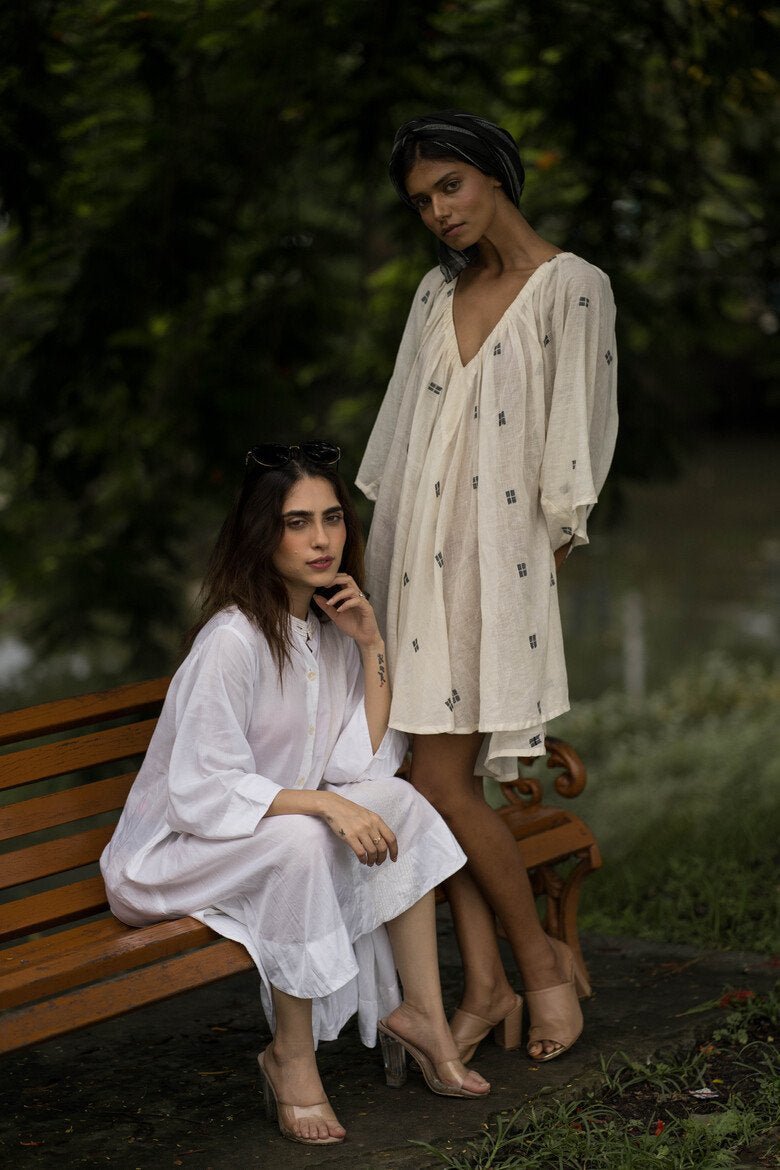 Buy Gadiva Dress - Off White + Dark Grey | Shop Verified Sustainable Womens Dress on Brown Living™