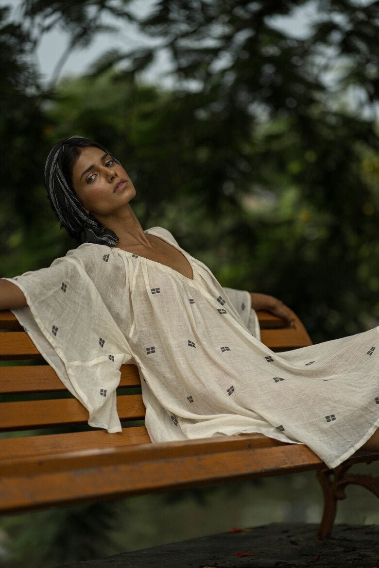 Buy Gadiva Dress - Off White + Dark Grey | Shop Verified Sustainable Womens Dress on Brown Living™