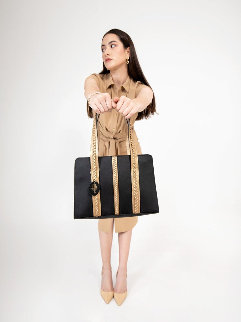 Buy Gaia (Black & Gold) | Women's Bag made with Cactus Leather | Shop Verified Sustainable Womens Handbag on Brown Living™