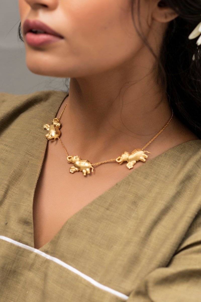 Buy Gajendra Brass Necklace - Gold | Shop Verified Sustainable Womens Necklaces on Brown Living™