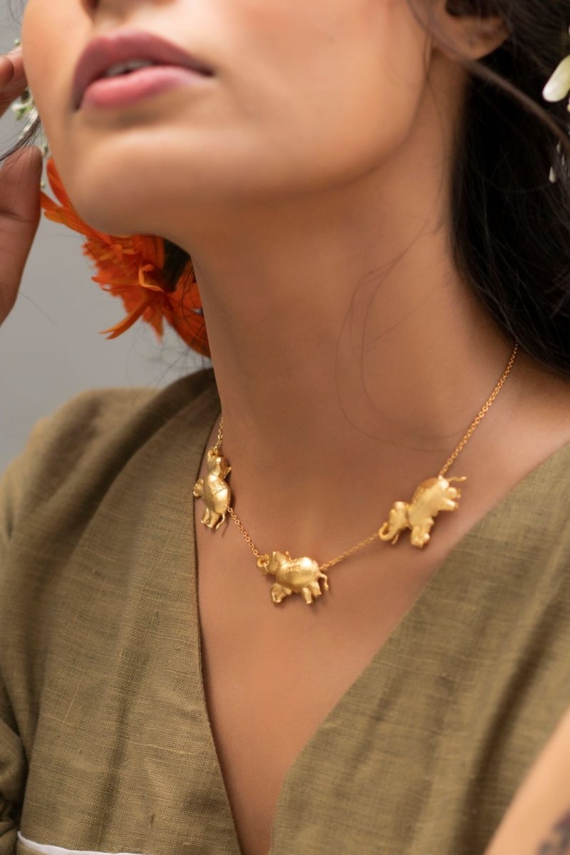 Buy Gajendra Brass Necklace - Gold | Shop Verified Sustainable Womens Necklaces on Brown Living™