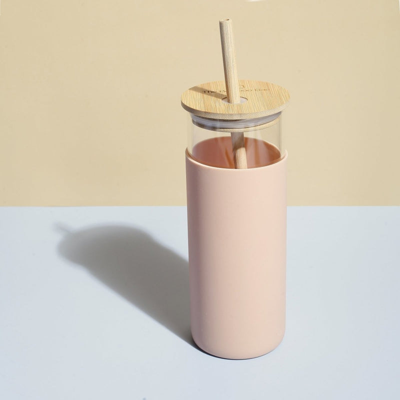 Buy Glass Sipper With Bamboo Lid & Straw | Tumbler With Sleeve | Glass Water Bottle | Shop Verified Sustainable Bottles & Sippers on Brown Living™