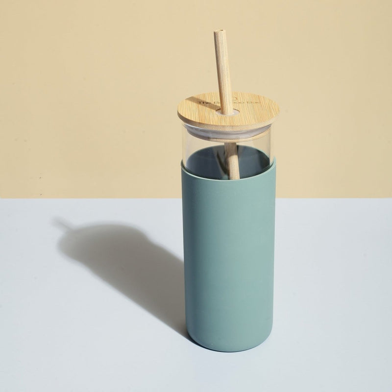 Buy Glass Sipper With Bamboo Lid & Straw | Tumbler With Sleeve | Glass Water Bottle | Shop Verified Sustainable Bottles & Sippers on Brown Living™