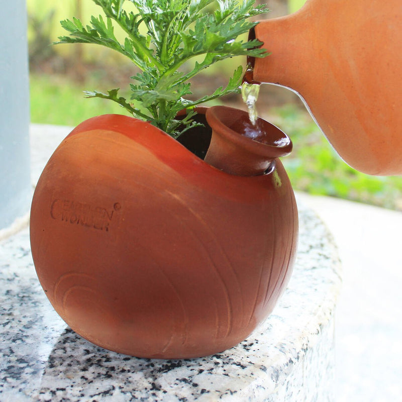 Buy GLO (L) Terracotta Planter with Deep Root Watering System Set of 2 | Shop Verified Sustainable Products on Brown Living