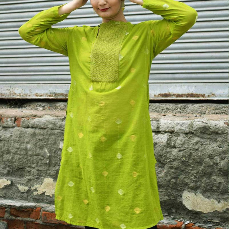 Buy Green Jamdani Kurta | Shop Verified Sustainable Womens Kurta on Brown Living™