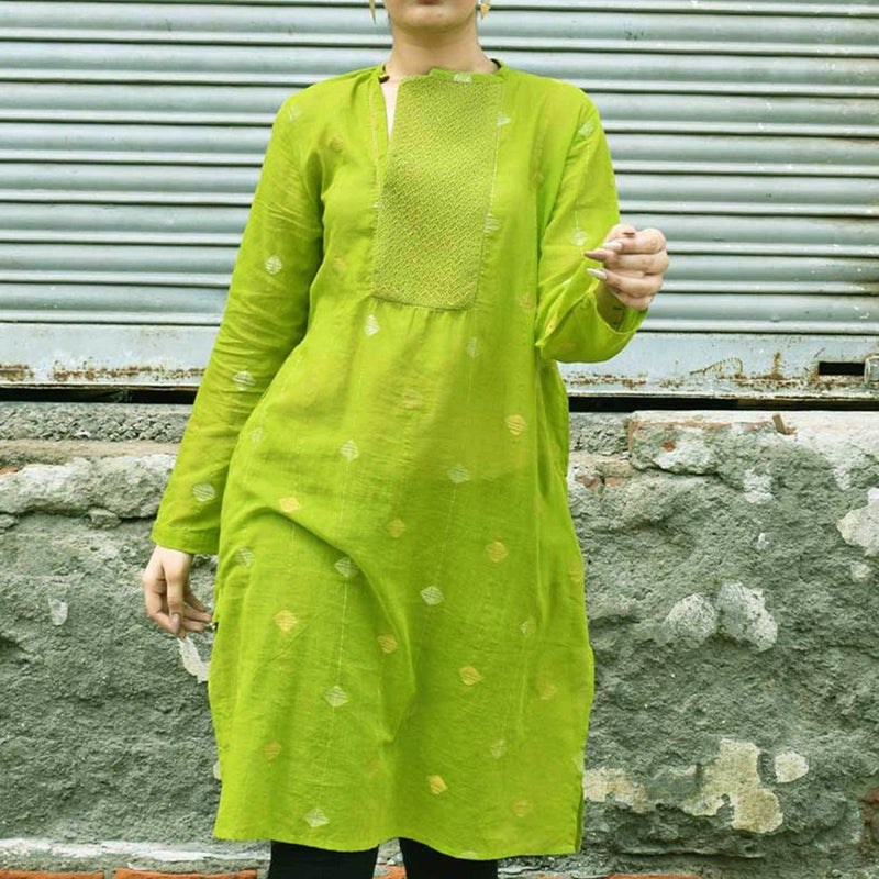 Buy Green Jamdani Kurta | Shop Verified Sustainable Womens Kurta on Brown Living™