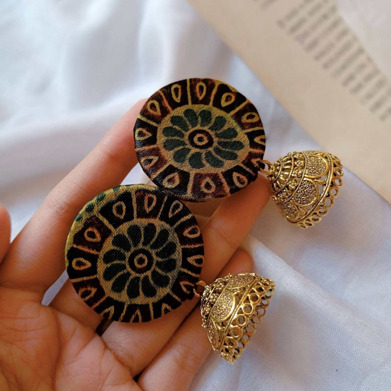 Buy Rainvas Dark Green Printed Earrings with Golden Bottom | Shop Verified Sustainable Womens earrings on Brown Living™