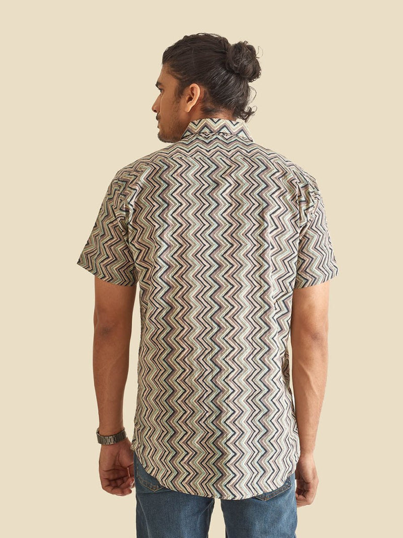 Buy Grey Greece Chevron Printed Halfsleeves Cotton Shirt | Shop Verified Sustainable Mens Shirt on Brown Living™