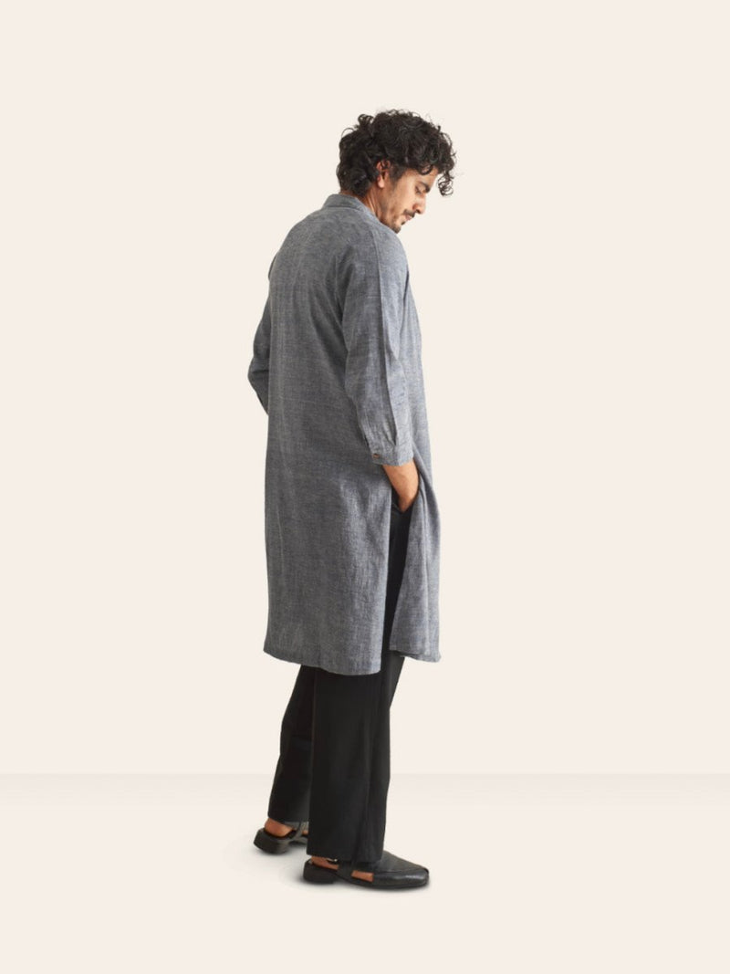 Buy Grey Handwoven Overlay Kurta Shirt | Shop Verified Sustainable Mens Shirt on Brown Living™