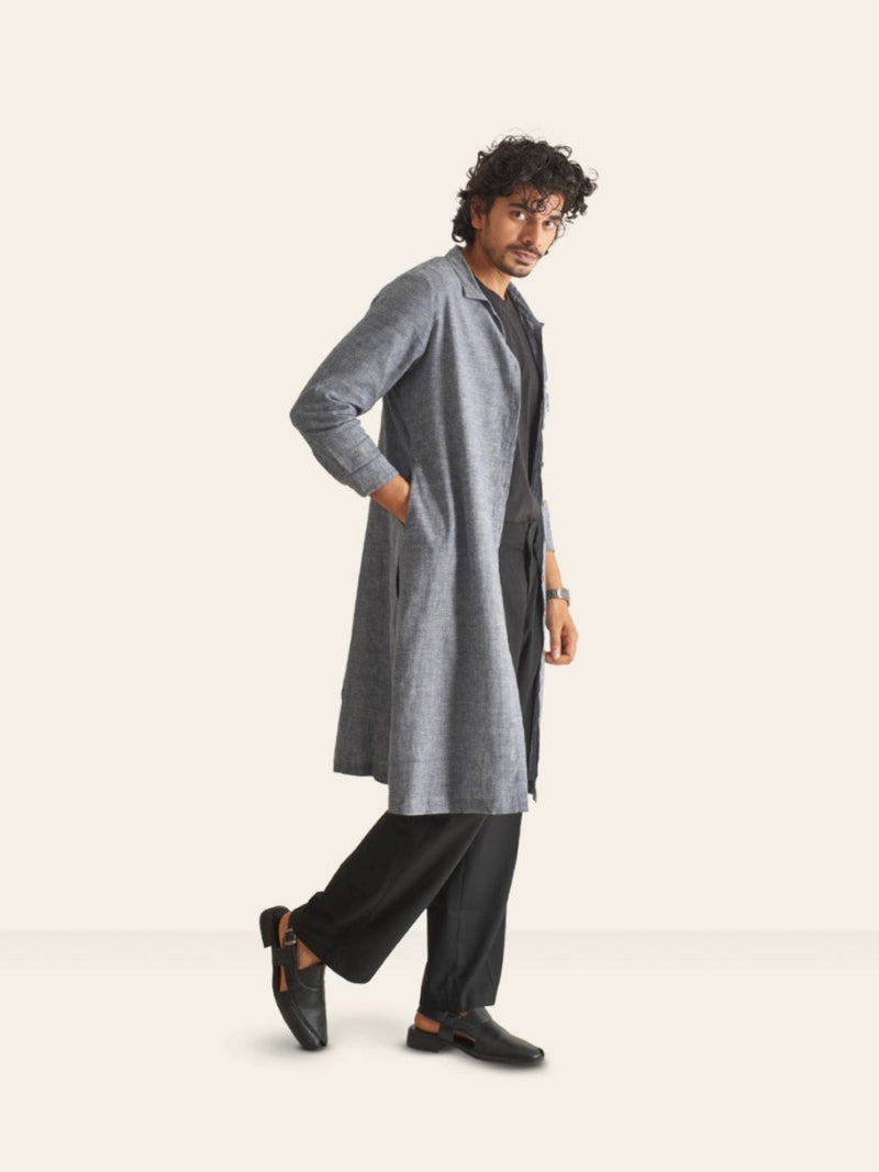 Buy Grey Handwoven Overlay Kurta Shirt | Shop Verified Sustainable Mens Shirt on Brown Living™