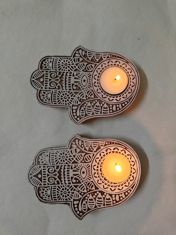 Hamsa hand tea light holder (set of 2) | Verified Sustainable Candles & Fragrances on Brown Living™