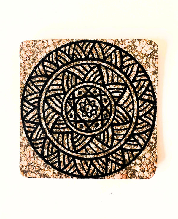 Hand Painted Cork Coasters- Black Colour | Verified Sustainable Table Decor on Brown Living™